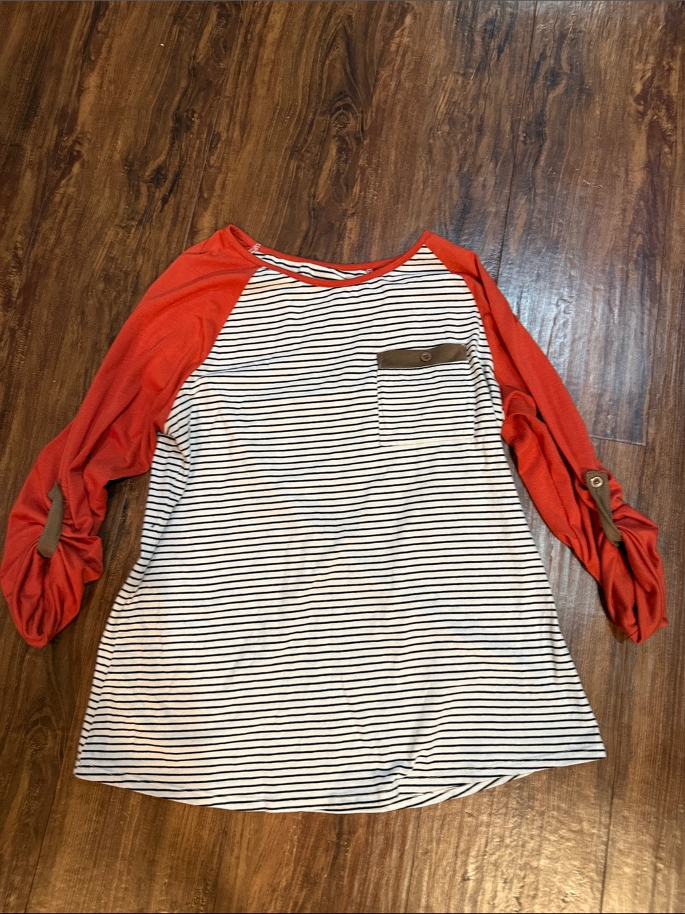 Striped White & Red Raglan Sleeve Women's Top